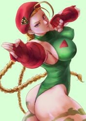 1girls ass beret big_ass big_breasts blonde_hair blue_eyes braid breasts busty cammy_white capcom clenched_hand covered_erect_nipples fat_ass female female_only from_side hat highres huge_ass large_breasts legs leotard long_hair looking_at_viewer outstretched_arm parted_lips seductive_gaze sensual solo street_fighter thick_thighs thighs thong_leotard twin_braids