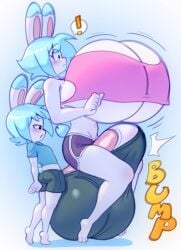 angstrom anthro blue_hair bounce brother_and_sister bunny_ears bunny_girl erect_penis erection erection_under_clothes female grinding huge_breasts hyper_breasts hyper_penis incest large_breasts male marco_(angstrom) molly_(angstrom) penis rabbit white_fur