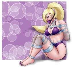 ball_gag blonde_hair blue_eyes bondage bound cleavage crotch_rope female female_only femsub gag ino_yamanaka meowitzher nail_polish naruto painted_fingernails painted_nails painted_toenails png revealing_clothes reverse_prayer rope