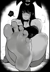 1girls black_hair bunny_ears bunnysuit chainsaw_man demon demon_girl devil devil_girl feet feet_focus female heroine light-skinned_female mitaka_asa rethoven scar scar_on_face soles yoru_(chainsaw_man)