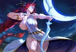 ai_generated artemis big_breasts bow breasts breasts_out goddess greek_mythology large_breasts moon red_hair tagme toga