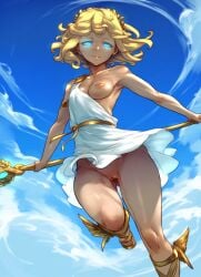 ai_generated blonde_female blonde_hair blonde_hair_female breasts breasts_out genderbent goddess greek_goddess greek_mythology hermes no_panties rule_63 tagme