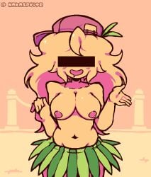 big_breasts boobs censored_eye coco_nutshake cosplay digital_art exposed_boobs hat ibispaintx keri-san_(nokosprite) naked_female nokosprite_ pixel semi-naked