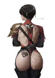 1girls ass facing_away female original_character sangdelan tattoo tattoo_on_butt