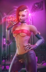 1girls 3d absurdres big_breasts blizzard_entertainment breasts cleavage dark-skinned_female female female_only forceballfx highres large_breasts latina noche_sombra olivia_colomar overwatch overwatch_2 solo sombra video_games