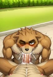 abs ai_generated anthro anthro_male biceps big_balls big_penis blowjob blush brown_hair cartoon_network cum cum_in_mouth deepthroat ejaculation erection furry gay looking_at_viewer male male/male male_only muscular muscular_male nipples nude_male pecs penis penis_in_mouth raccoon regular_show rigby_(regular_show) toned_body toned_male twall97 wink winking winking_at_viewer