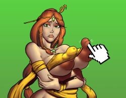 1girls arms_crossed_under_breasts arms_under_breasts asian_mythology big_breasts chinese_mythology female goddess hi-rez_studios huge_nipples light-skinned_female light_skin looking_at_viewer mechamonkeyz mythology nipple_slip nu_wa_(smite) red_hair smite sparrow_(artist) underboob