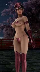 1girls alluring big_breasts bikini black_and_red_and_purple_hair cleavage elbow_gloves hat kitsune_marks kunimitsu_ii kunoichi mod namco tekken thighhigh_boots underboob