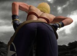 1girls 3d ass ass_focus bent_over big_ass blonde_hair blue_mary fat_ass fatal_fury female female_only from_behind hands_on_hips jeans king_of_fighters leaning_forward midriff pants sleeveless_shirt snk solo thighs