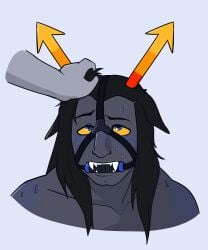 darkleer harness homestuck homestuck_troll horuss_zahhak looking_up male_only ponyplay pulling_hair serfuzzy