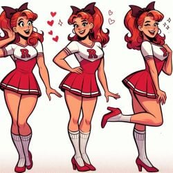 after_transformation ai_generated archie_andrews archie_comics bimbofication bow cheerleader cheerleader_uniform feminization genderswap_(mtf) miniskirt riverdale rule_63