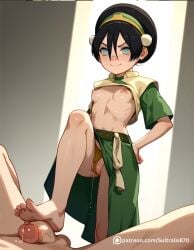 1girls ai_generated avatar_legends avatar_the_last_airbender black_hair dildo earth_kingdom feet female foot_fetish footjob nickelodeon nicktoons stepped_on stepping_on_penis sultralis sultralis870 toph_bei_fong