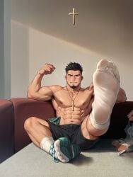 ai_generated feet feet_fetish feet_smell feet_sniff foot_fetish foot_focus gay gay_male male male_feet male_foot_fetish male_only muscles socks