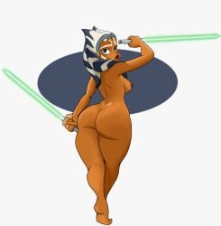 1girls ahsoka_tano ass big_ass breasts female klassyarts_(artist) lightsaber nude star_wars tagme