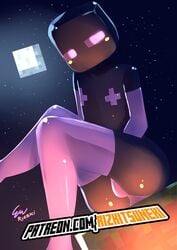 1boy ass bulge dark-skinned_femboy dark-skinned_male dark_skin enderman femboy male male_only miiyauwu minecraft night rizkitsuneki sitting solo thighhighs trap