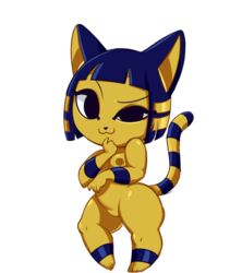 alpha_channel animal_crossing ankha anthro blue_hair breasts chubby feline female female_focus fur furry furry_only hair kronilix looking_at_viewer mammal naked nintendo nipples nude pose pussy shortstack smile solo solo_female solo_focus standing striped_tail stripes tail transparent_background video_games yellow_body yellow_fur