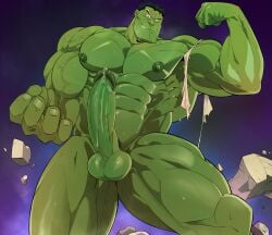 balls bara big_balls big_penis boner erection flexing gay green_skin hulk hulk_(series) male male_only marvel marvel_comics muscles muscular penis solo solo_male sweaty thy_carker thymilph