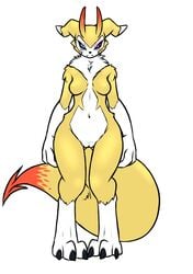 breasts digimon digimon_(species) featureless_breasts female furball heterochromia hybrid impmon kyongshimon kyonshimon nude pussy renamon solo