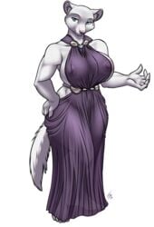 2019 alpha_channel anthro barefoot barely_visible_genitalia barely_visible_pussy big_breasts biped blue_eyes breasts cheek_tuft clothing curvy_figure dress face_tuft female female_only fisher_(animal) fur furball hand_on_hip huge_breasts inner_ear_fluff looking_at_viewer mammal mustelid musteline nipples pussy selgri simple_background smile solo thick_thighs translucent translucent_clothing transparent_background tuft voluptuous white_body white_fur