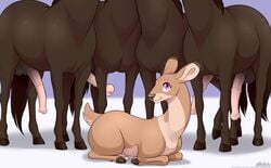 2019 absurd_res anatomically_correct anatomically_correct_penis animal_genitalia animal_penis balls big_penis black_nose brown_body brown_fur brown_mane cervid cloven_hooves deer digital_media_(artwork) dipstick_ears equid equine equine_penis erection faceless_male female female_feral feral flared_penis fur group half-erect hi_res hooves horse horsecock imminent_sex inner_ear_fluff loimu loimu_(character) long_penis looking_at_viewer lying male mammal mane medial_ring meme multicolored_body multicolored_ears multicolored_fur on_front original penis pink_eyes pink_penis piper_perri_surrounded sheath signature simple_background smile standing tan_body tan_fur teats text tuft two_tone_body two_tone_fur udders url watermark zoophilia