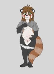 ailurid anthro belly blush breasts clothing female freckles hair hi_res mammal navel panties panties_down pussy red_panda simple_background slightly_chubby slowderpyguy smile solo underwear