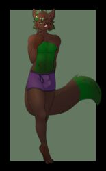 anthro ash_carso big_tail bulge canid canine canis chioro clothed clothing fingers hair hi_res looking_at_viewer male male_only mammal nipples one_eye_closed pinup pose simple_background smile solo tongue tongue_out underwear wolf