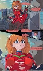 1girls asuka_langley_sohryu blue_eyes blush breast_expansion breasts clothing comic female giantess growth iwillsunder large_breasts neon_genesis_evangelion orange_hair shinji_ikari smaller_male tagme torn_clothes