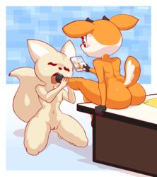 2019 aggressive_retsuko antelope anthro anthro_on_anthro ass bovid breasts canid canine duo feet female female/female fennec fenneko foot_fetish foot_lick fox gazelle hi_res licking mammal navel nipples nude onihidden pussy recording sanrio tongue tongue_out tsunoda yuri