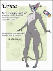 absurd_res anthro areola breasts dizzyknight domestic_cat english_text felid feline felis female hairless hairless_cat hi_res jewelry lips mammal navel nipples paws pussy slim small_breasts solo sphynx_(cat) text urma_(dizzyknight)