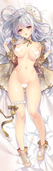 bikini bikini_bottom bow breasts carnelian censored collarbone dakimakura earrings eyebrows_visible_through_hair eyes female full_body garters gloves hair_between_eyes half_gloves hat heart heart_censor holding jewelry kantai_collection large_breasts looking_at_viewer micro_bikini navel ribbon sample shoukaku_(kantai_collection) side-tie_bikini sidelocks silver_hair snowflake_earrings socks solo star star_print stomach string_bikini swimsuit thighs undressing untied untied_bikini white_bikini white_gloves yellow_eyes yellow_legwear