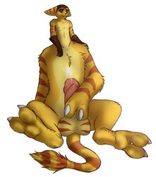 ! 2019 2_toes ? balls bodily_fluids claws cum fur genital_fluids hi_res lombax lombax_taur male male_only mammal masturbation mostly_nude multicolored_body multicolored_fur orange_body orange_fur penis poteralos ratchet_(ratchet_and_clank) ratchet_and_clank simple_background sitting slinkydragon_(colorist) solo taur toes two_tone_body two_tone_fur video_games white_claws yellow_body yellow_fur