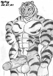 2001 anthro balls erection felid greyscale hairy_balls humanoid_penis male male_only mammal monochrome nipples nude nudog pantherine penis pubes retracted_foreskin sketch solo tiger uncut vein veiny_penis