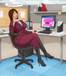 1girls annoyed big_breasts business_suit busty catchabird computer computer_virus crossed_legs detailed_background english_text female finger_on_cheek high_heels human microsoft_excel office_chair office_lady ransomware red_fingernails thick_thighs voluptuous white_shirt