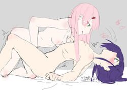 2girls blue_hair blush darling_in_the_franxx drawn female female/female female_only female_orgasm fingering ichigo_(darling_in_the_franxx) long_hair multiple_girls pink_hair short_hair small_breasts tagme tittu yuri zero_two_(darling_in_the_franxx)