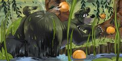 absurd_res alternate_version_at_source anthro ass balls baloo big_butt bondagefanart digital_media_(artwork) disney food fruit fur hi_res huge_ass male male_only mammal nude overweight overweight_male plant presenting presenting_hindquarters rear_view smile solo talespin thick_thighs ursid water wet