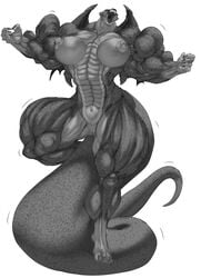 abs absurd_res anthro b9tribeca big_breasts breasts extreme_muscles felid feline female hi_res hybrid mammal membrane_(anatomy) membranous_wings muscular muscular_female nipples nude pussy wings