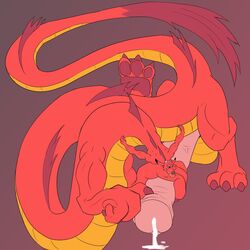 1:1 2019 3_toes anthro asian_mythology bodily_fluids cum disney dragon dragon_taur east_asian_mythology eastern_dragon genital_fluids hi_res hyper male male_only mane mulan mushu mythology nude penis red_body red_mane red_skin renatoforfun scales slinkydragon_(colorist) solo taur toes yellow_body yellow_scales