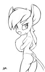 anthro ass black_and_white breasts chip_'n_dale_rescue_rangers clothed clothing disney erect_nipples female gadget_hackwrench hair looking_back mammal monochrome mouse murid murine naughty_face nipples portrait qrog rear_view rodent simple_background sketch smile solo standing thong three-quarter_portrait topless underwear white_background