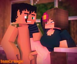 1boy 1boy1girl 1girls 3d big_breasts black_hair blue_eyes brown_hair character female green_eyes home horny_female humanoid iamcringe jenny_belle_(slipperyt) looking_at_another looking_at_partner male male/female mine-imator minecraft no_panties nude_male_clothed_female open_mouth outside sex stockings straight tagme vaginal_penetration zander_(ick369)