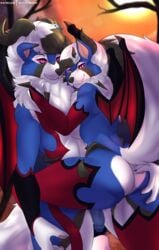 1boy 1girls absurd_res alternate_color anthro breasts demon dusk_lycanroc female furry hi_res humanoid_penis lycanroc male nintendo original_character penis pokémon_(species) pokemon pokemon_usm shiny_pokemon sky_noctis skye_primis skylosminkan square_crossover video_games