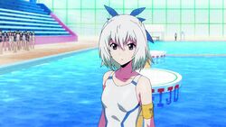 2girls animated ass_slap bouncing_ass dat_ass huge_ass keijo!!!!!!!! miyata_sayaka outdoor screencap short_hair swimsuit white_hair white_swimsuit