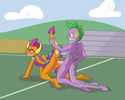 5:4 absurd_res anthro blush chedx cheerleader dragon dragoness female football_field friendship_is_magic hi_res imax male my_little_pony penis pussy school smolder_(mlp) smooth_skin spike_(mlp) straight superabsurd_res tail_grab young