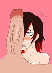 1girls facejob female heart-shaped_pupils huge_penis large_penis light-skinned_male light_skin male penis penis_on_face ruby_rose rwby