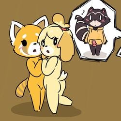 1:1 aggressive_retsuko ailurid animal_crossing animal_genitalia animal_penis anthro anthro_on_anthro breasts canid canine canine_penis canis caught chillhop_raccoon digital_media_(artwork) domestic_dog embarrassed erection exhibitionism female female/female hi_res isabelle_(animal_crossing) knot looking_at_viewer looking_back male mammal muffinlewds nintendo nude penis procyonid raccoon red_panda retsuko sanrio sketch smooth_fur standing video_games