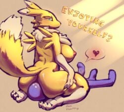 ass big_breasts big_butt breasts dialogue digimon digimon_(species) drawfruit facesitting female heart hi_res renamon