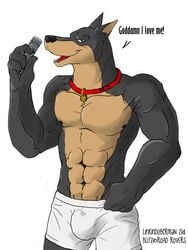 anthro blitz bulge canine clothing crotch_bulge dog front_view fur male male_only mammal muscles road_rovers solo tagme text topless