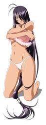 black_hair breasts ikkitousen ikkitousen_great_guardians kan'u_unchou kanu_unchou kneeling lingerie long_hair low-tied_long_hair nightgown panties see-through underboob underwear very_long_hair