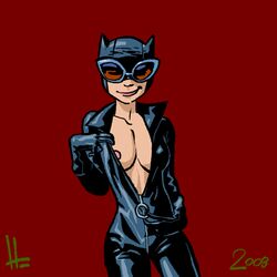 1girls 2008 areola batman_(series) bodysuit catwoman dc_comics female female_only hellstroem solo undressing unzipping_bodysuit