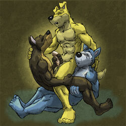 anthro blitz_(road_rovers) canine dog exile fur furry furry_only handjob hunter_(road_rovers) k-9 male male_only mammal multiple_males no_humans nude penis road_rovers sex side_view tagme yaoi