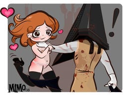 anna blood blush breasts brown_hair clothed clothing female gloves hair heart holding male nipples partially_clothed pyramid_head scar silent_hill silent_hill_(film) smile straight tagme